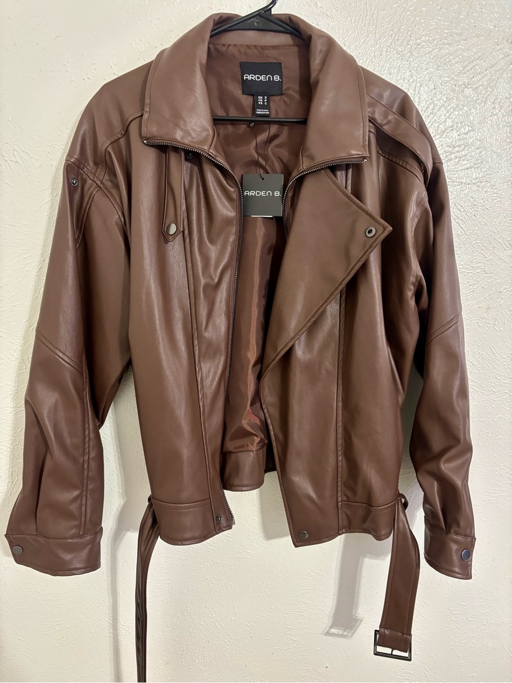 Arden B Brown Faux Leather moto Bomber Jacket Small NWT